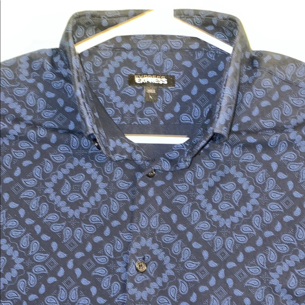 Express Men's Blue Patterned Shirt